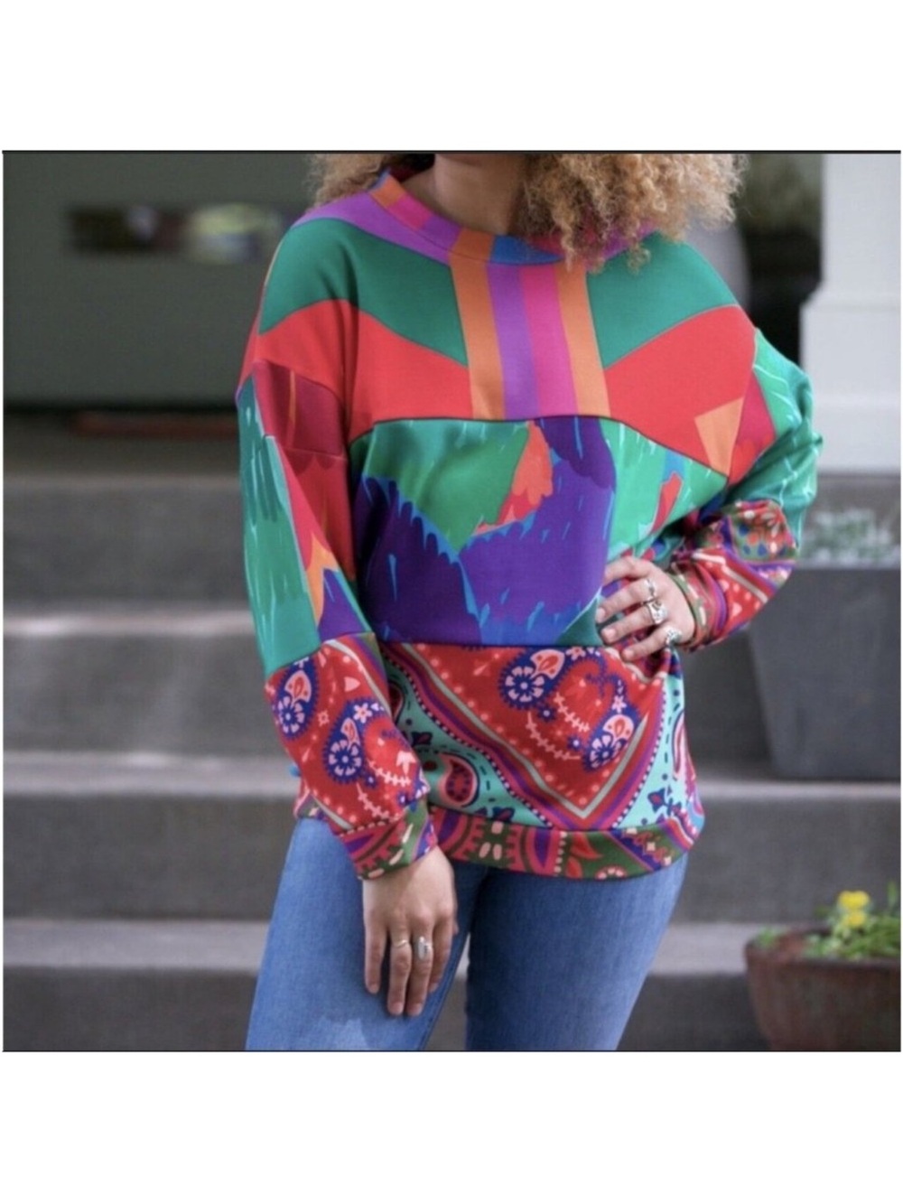 FARM RIO Women’s Mixed Red Prints Oversized Pullover Sweatshirt S - Picture 4 of 9